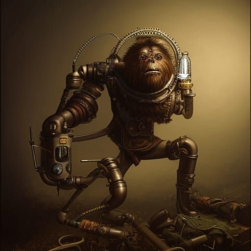 Steampunk Bugbear Blacksmith in Dark Fantasy Style