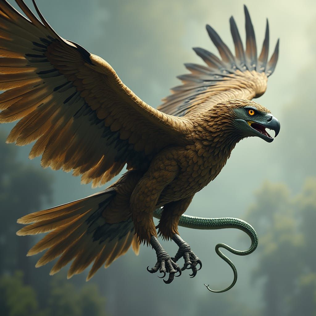 Majestic Eagle-Serpent in Eerie Biomechanical Style