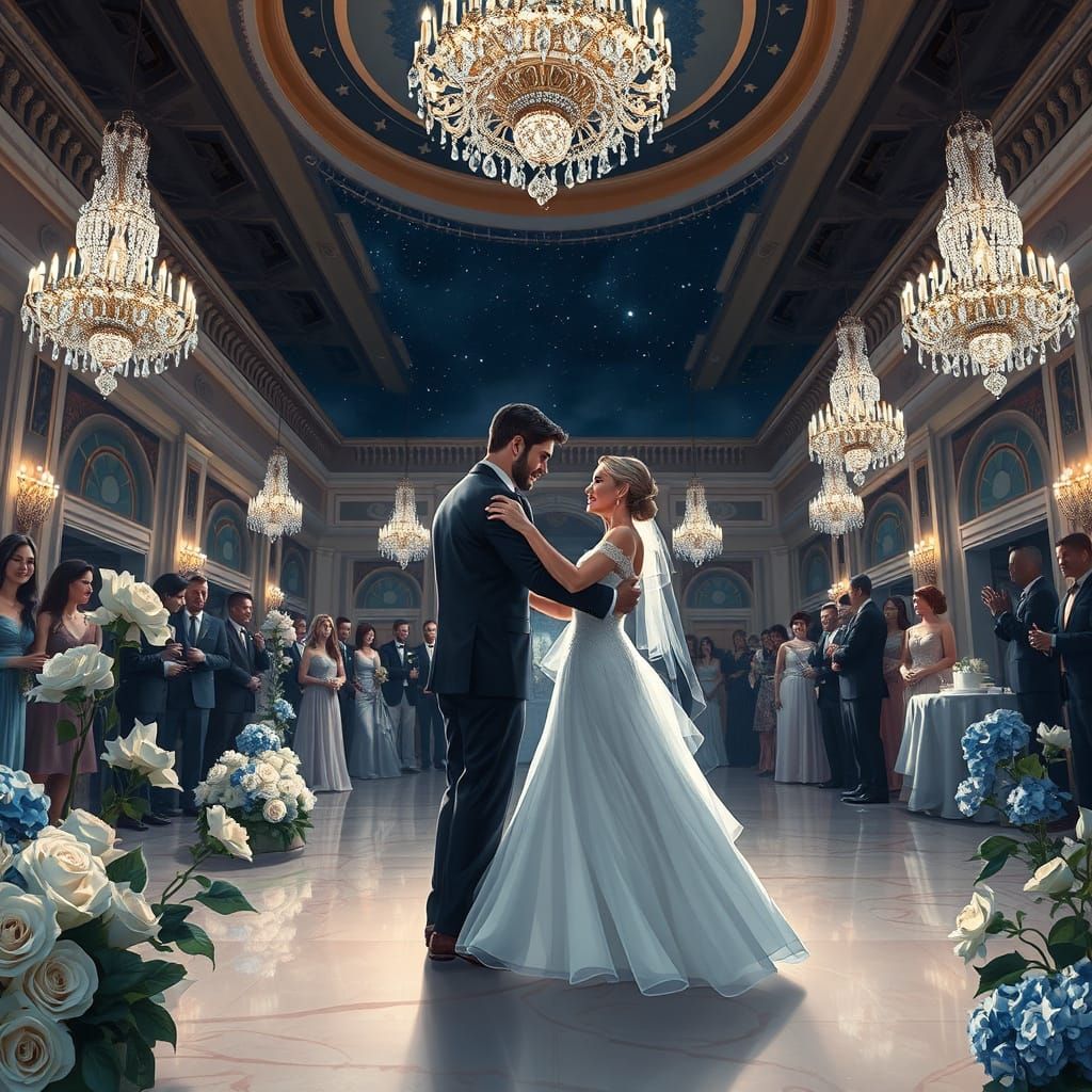 Newlyweds Waltz in Grand Ballroom: Matte Painting