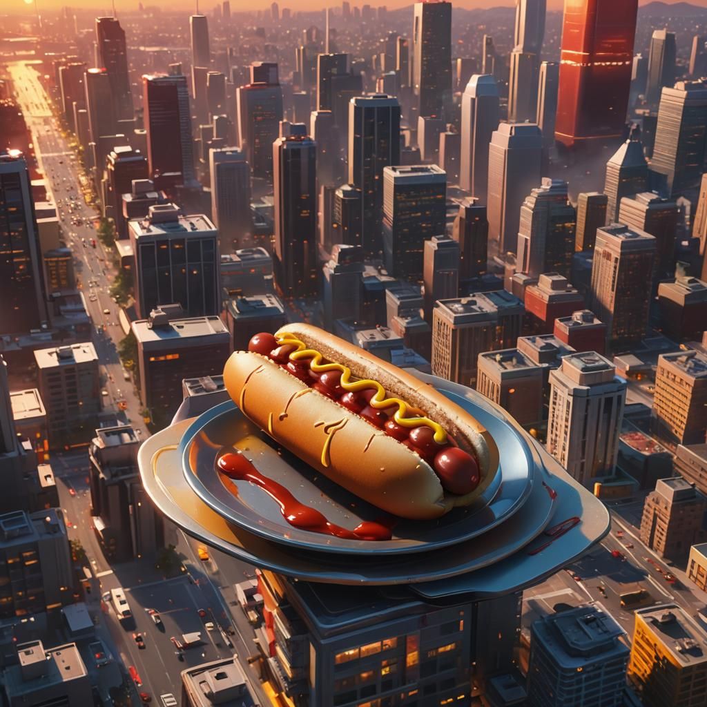 Futuristic Anime Hot Dog in Neon Cityscape