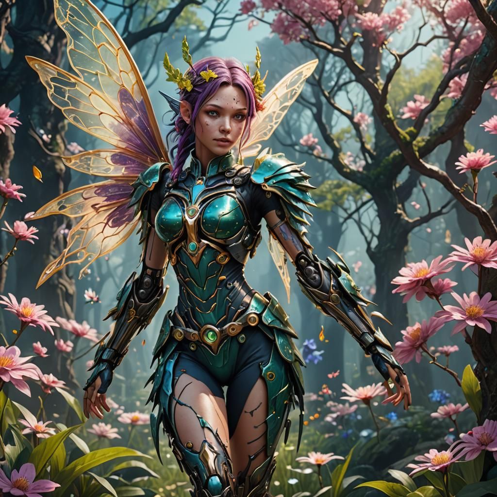 Spring Fairy Cyborg in Detailed Matte Painting