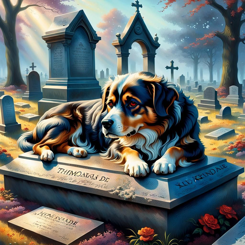 Dog's Vigil: Hyperrealistic Art on Master's Grave