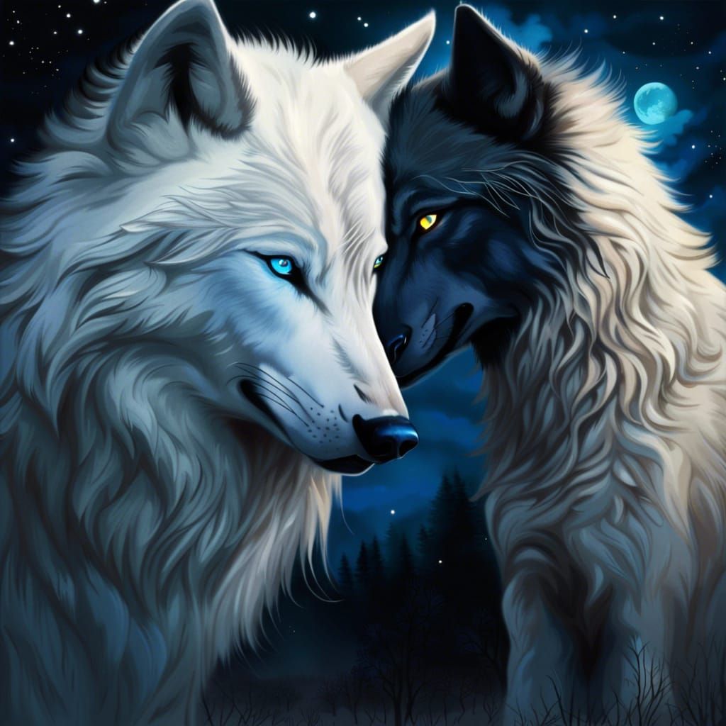 Wolves Entwined in Moonlight: A Study in Contrast