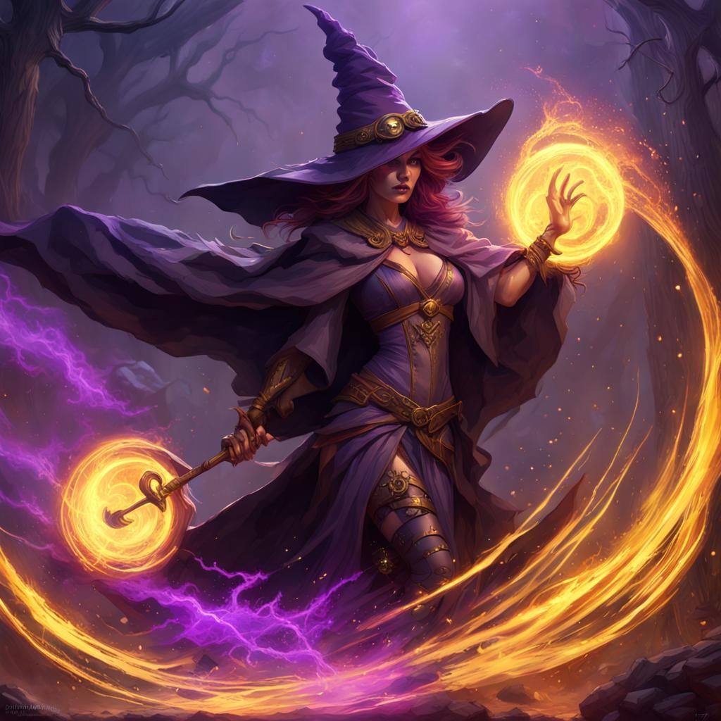 Fantasy Witch with Staff, Detailed Digital Art