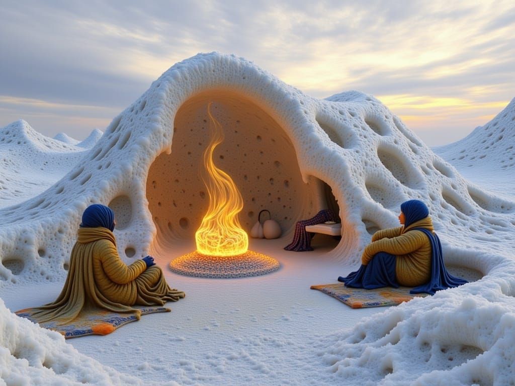 Nomads of the North in Surreal, Dreamlike Winter Landscape