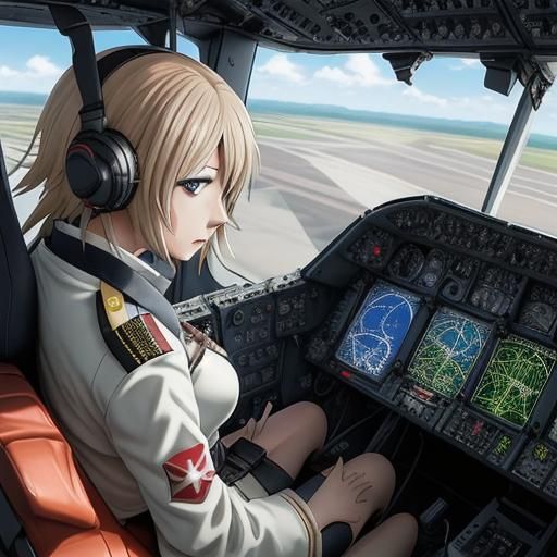 Aircraft Cockpit During Combat in Anime Style