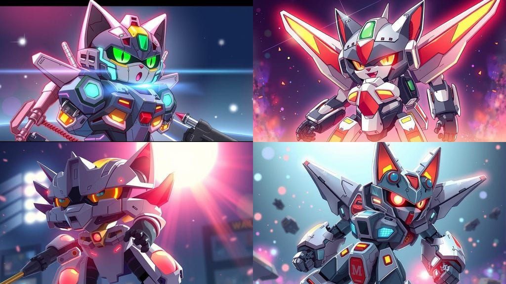 Gundam-Inspired Mecha Cat Robot in a Blast of Light