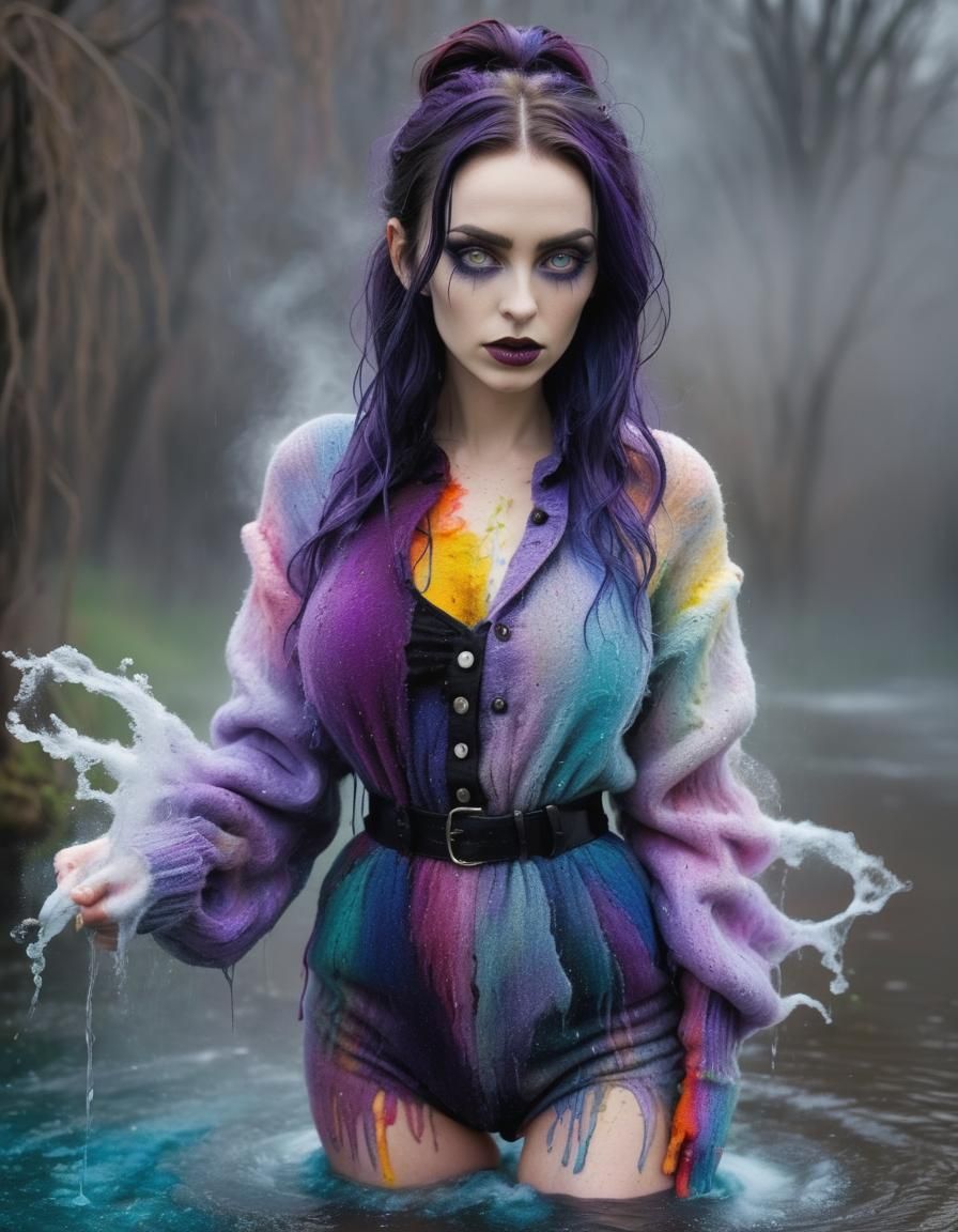 Woollen threads Gothic woman, full image colorful overall, b...