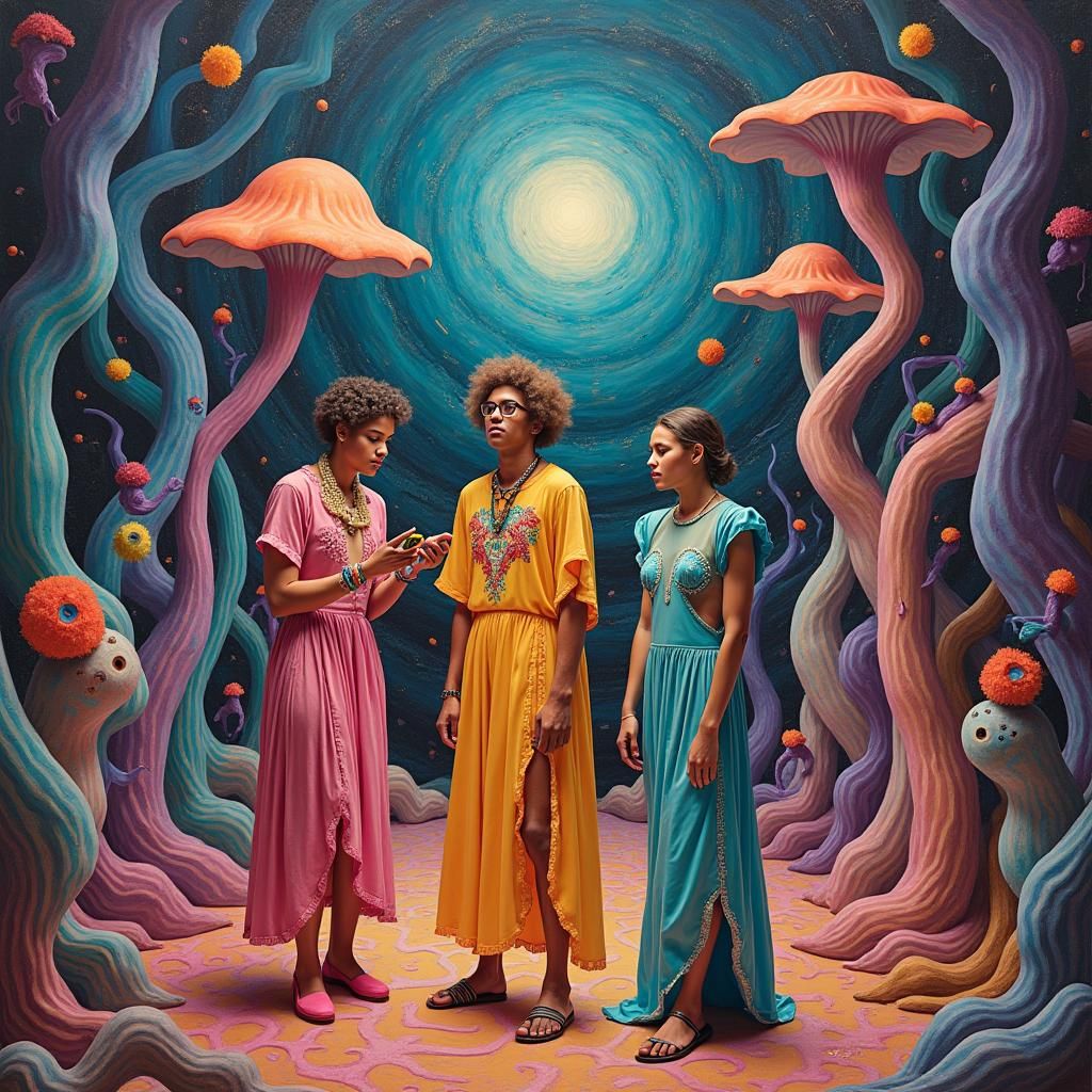 Iridescent Figures in a Surreal Biomorphic Dreamscape