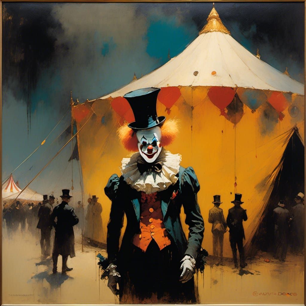 Eerie Dystopian Clown in Surrealist Oil Painting