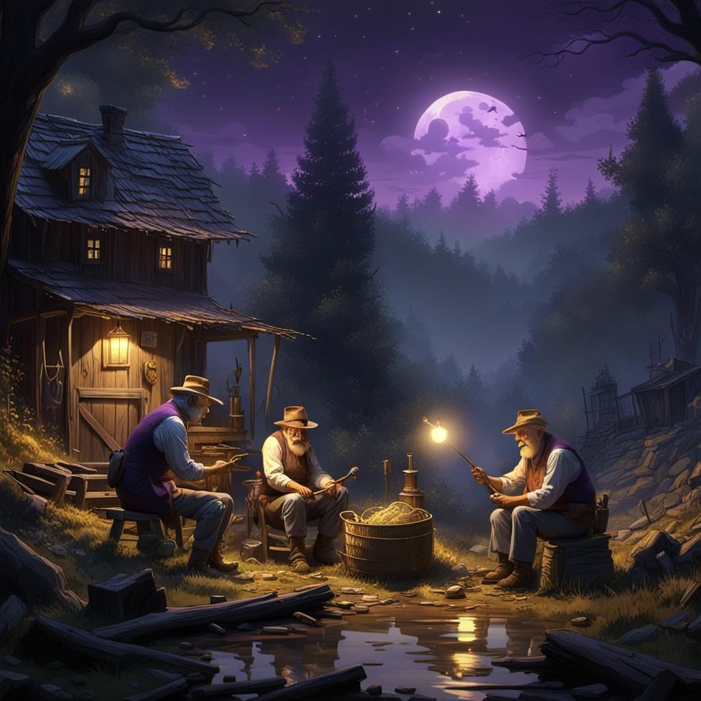 Hillbillies Making Moonshine: Dark Fantasy Concept Art