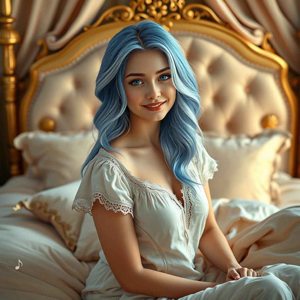 Ethereal Dream Girl in Whimsical Bedroom Setting