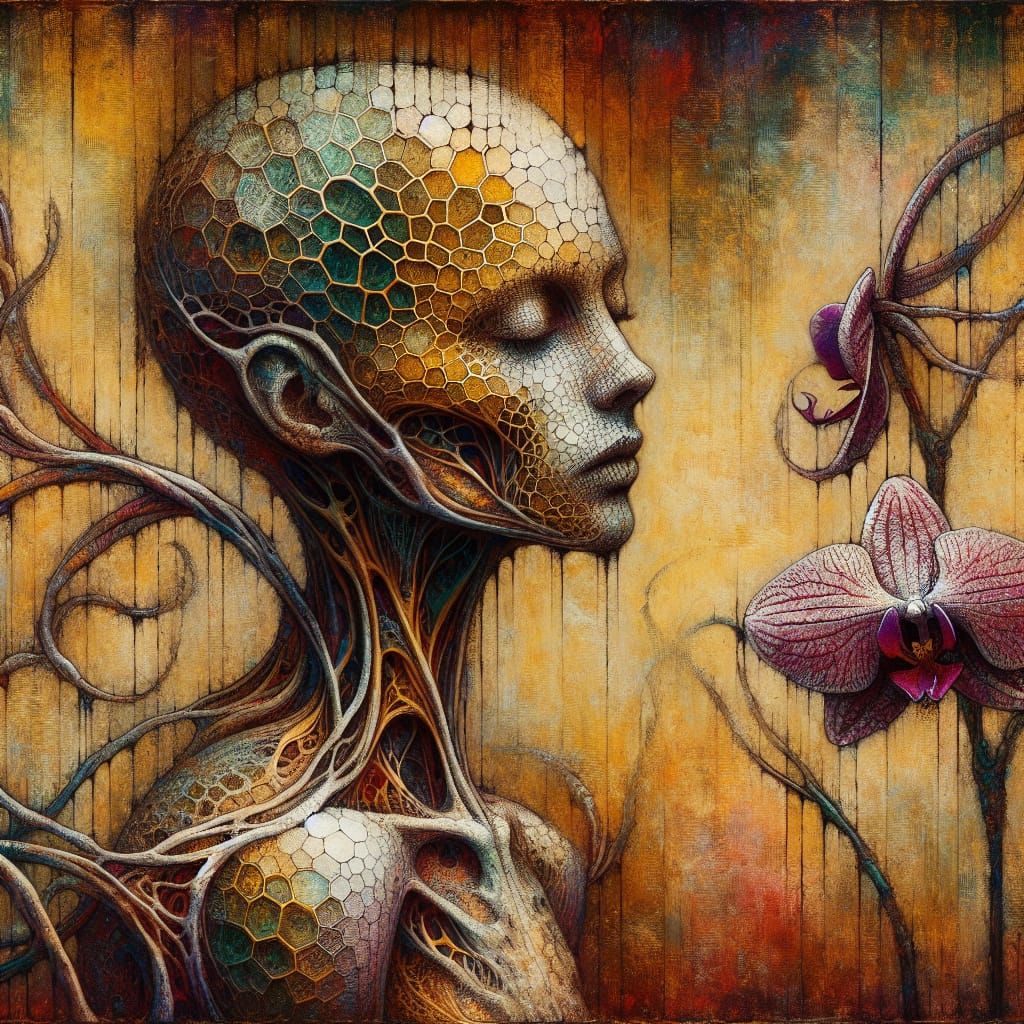 Surreal Honeycomb Beauty in Art Nouveau Slumber