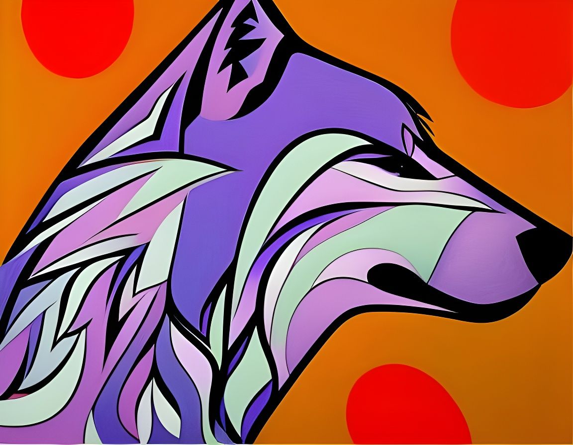 Geometric Fauvism Wolf Outline: Abstract Art