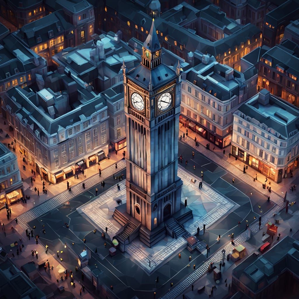 London Clock Tower in Low-Poly Cityscape
