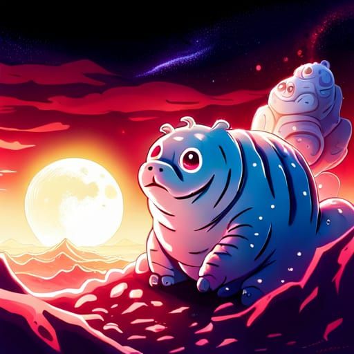 Cute Tardigrade Characters in Anime Style