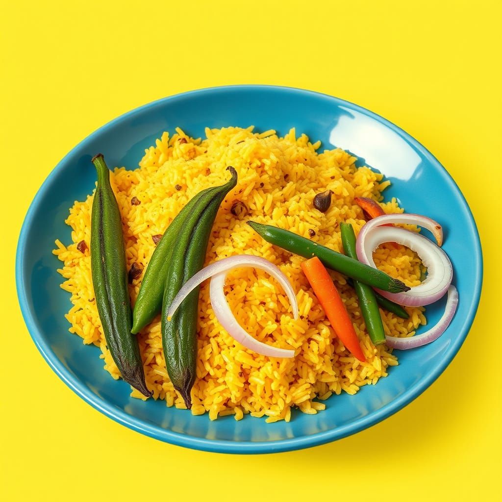 Vibrant Biryani Scene in Complementary Colors