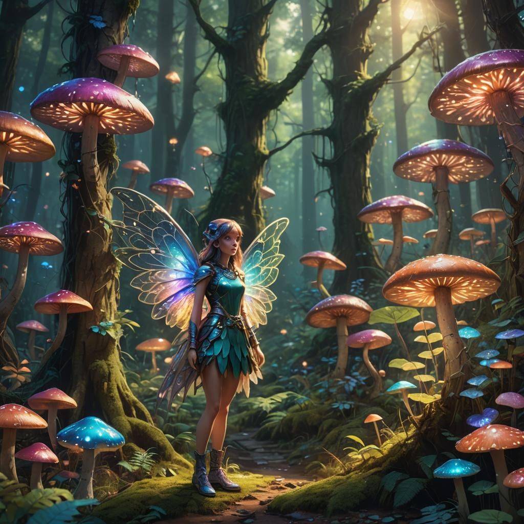 Sprite Supermodel in Glowing Forest: Digital Art