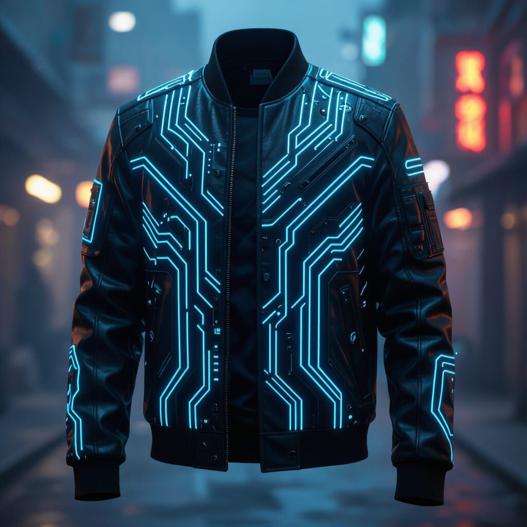 Futuristic Cyberpunk Jacket with Neon Circuitry