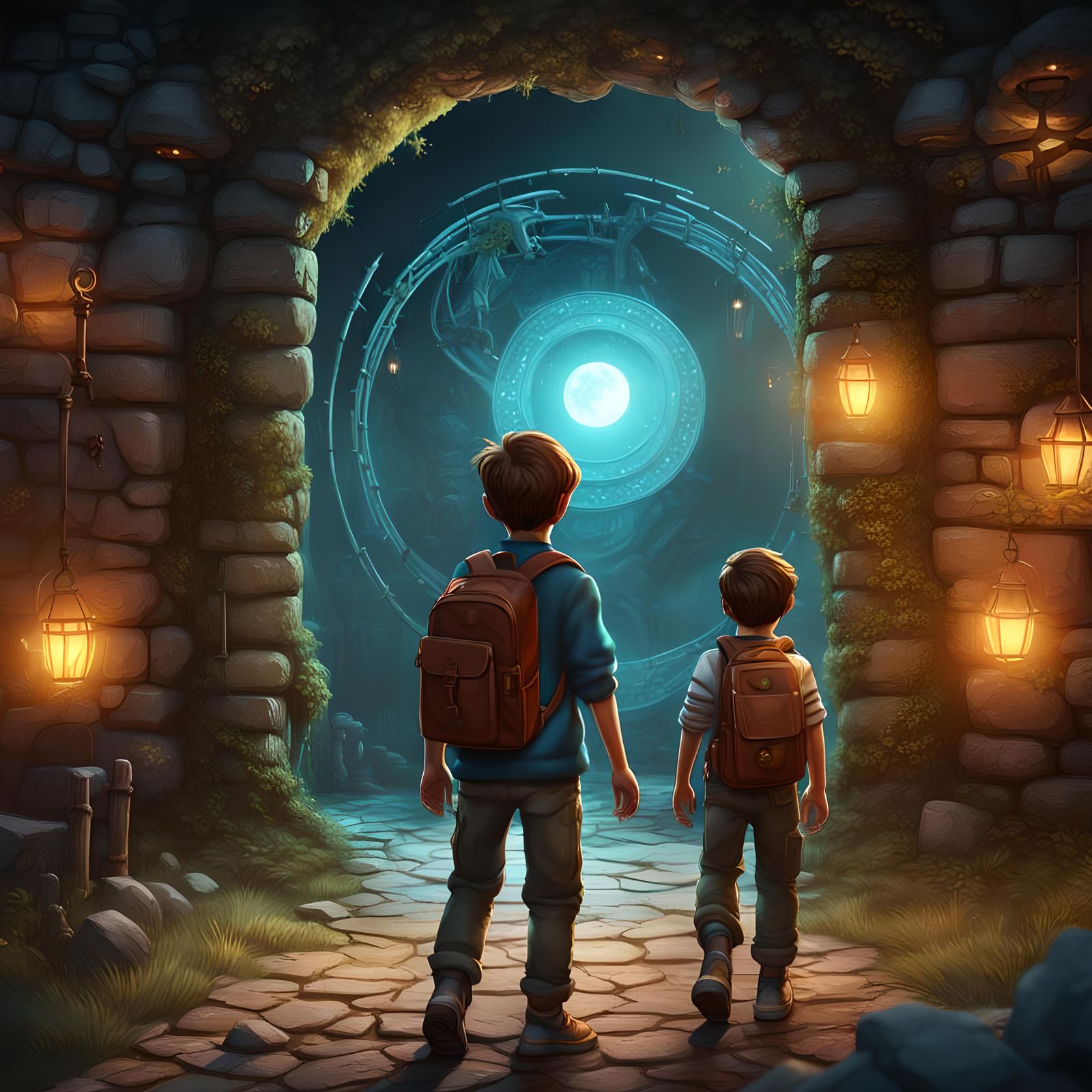 Children Discovering a Glowing Portal in Playground