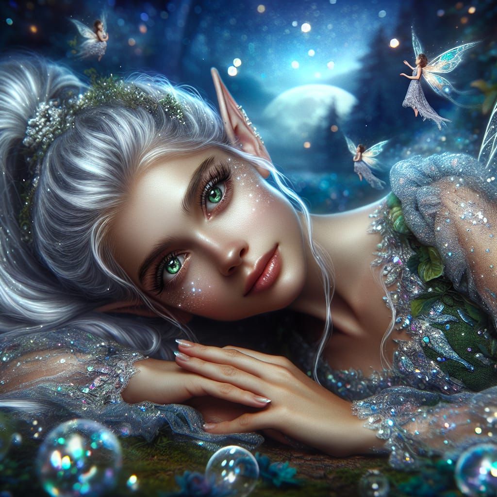 Enchanted Elf Captured in Moonlight Serenity