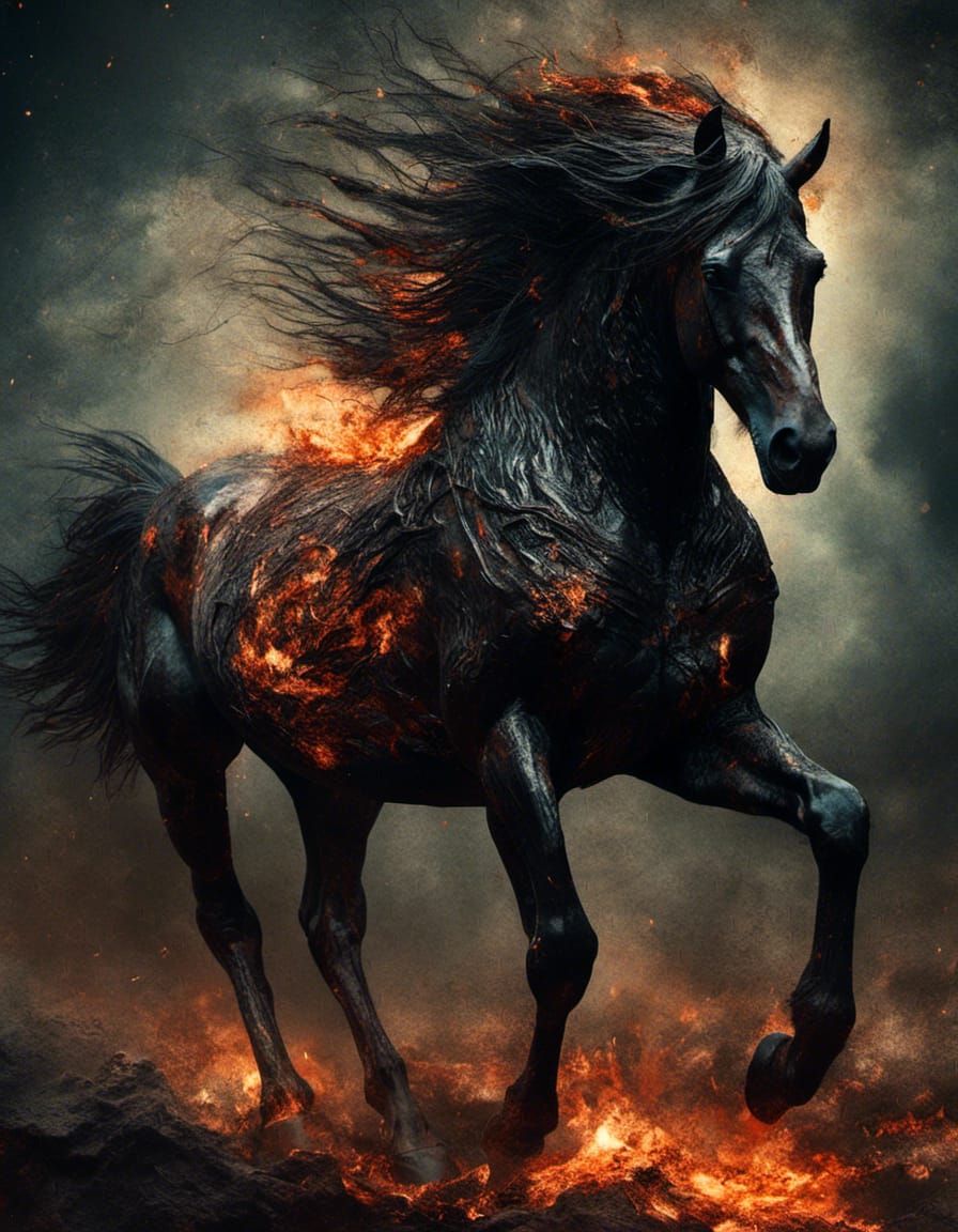 Epic Fiery Horse Under Dim Night Sky