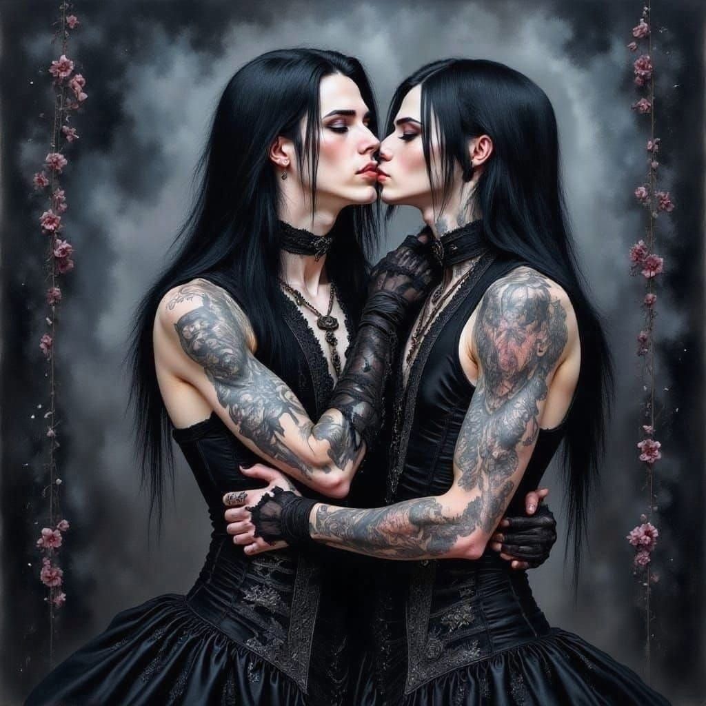 Gothic Beauty in Dark Romantic Oil Painting