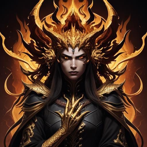 Majestic Golden Demon in High-Fantasy Portrait