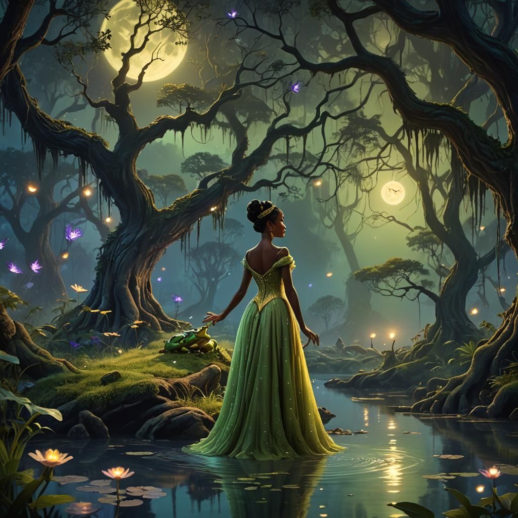 Mystical Bayou: Tiana and the Frog in Moonlight