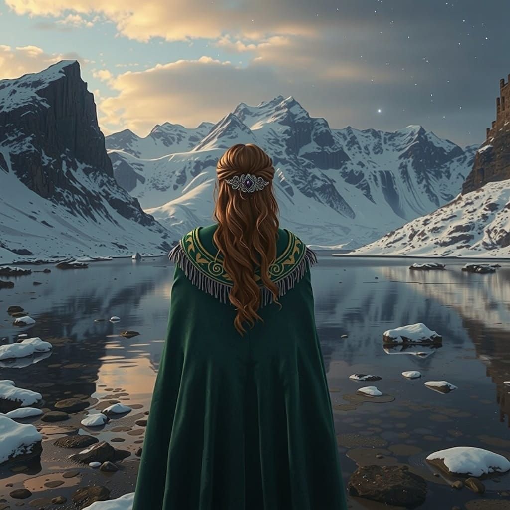 Young Noblewoman in Emerald Velvet Cloak, Surrounded by Maje...