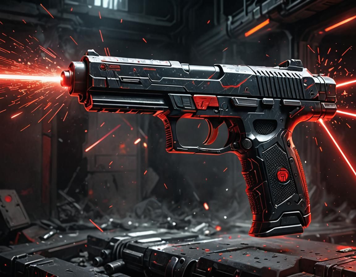Sci-Fi Laser Pistol Firing with Red Energy