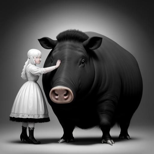 Surreal Photo of Girl Petting Enormous Sow