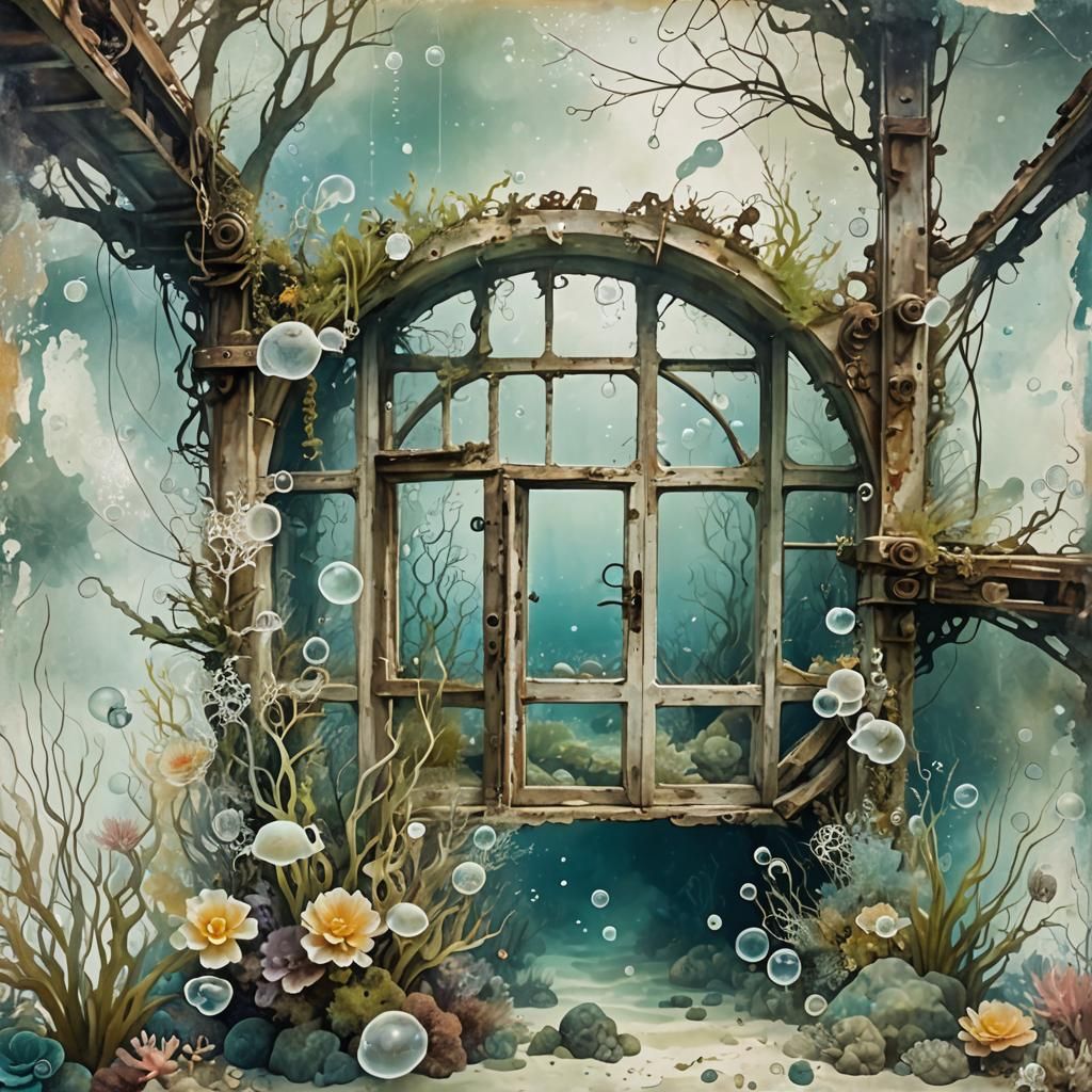 Magical Underwater Shipwreck Garden in Mixed Media