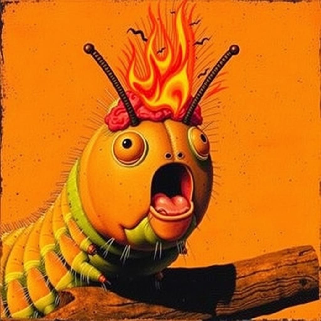 Excited Caterpillar with Hot Brain, Pop Art Style