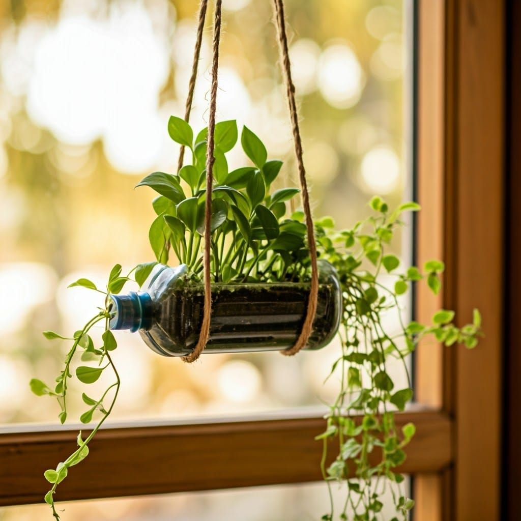 Whimsical Vertical Garden in a Repurposed PET Bottle Planter