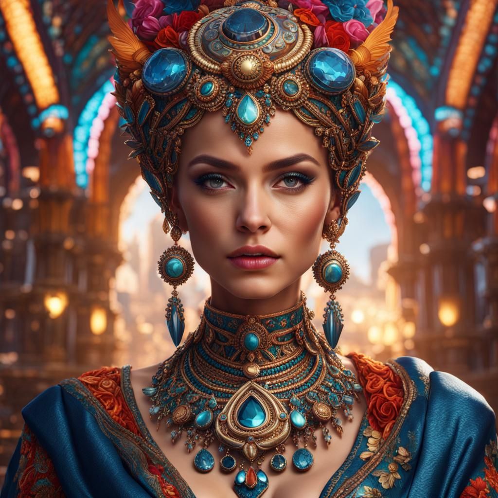 Beautiful Woman in Futuristic Clothing: Hyperrealistic Portr...