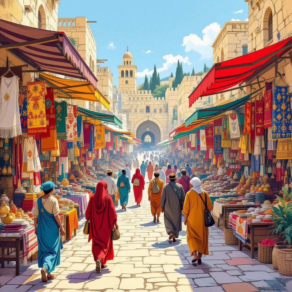 Jerusalem Marketplace: Vintage Travel Poster Art