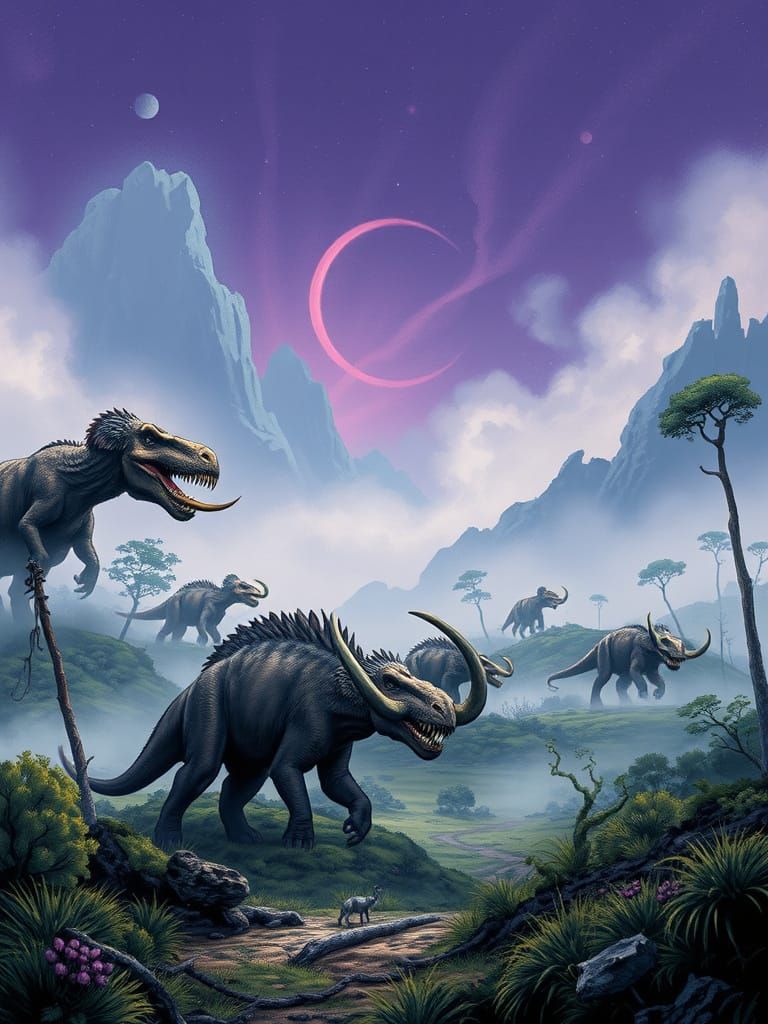 Lost world of prehistoric mammals. Foggy.