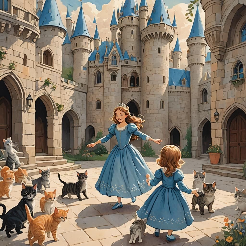 Princess Dancing with Kittens: Storybook Illustration