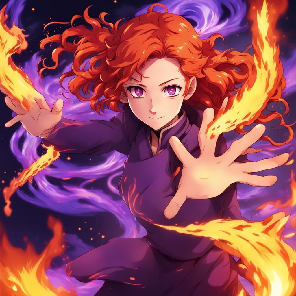 Anime Firebender Girl with Purple Flames