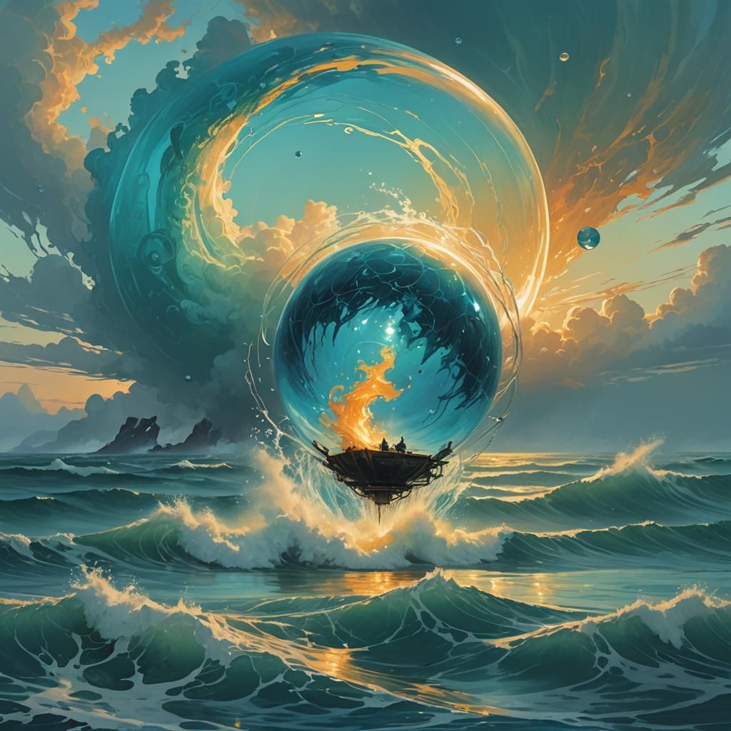 Iridescent Water Orb in Fantasy Realm