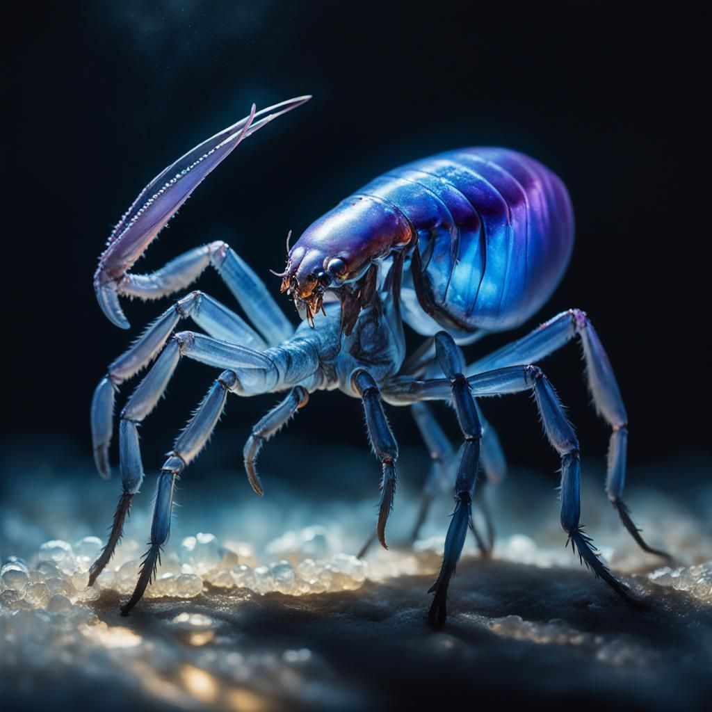 Surreal Macro Photograph of Cherax with Glowing Crystal