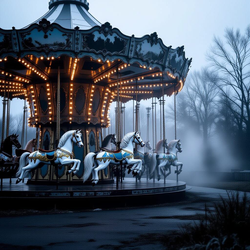 Ethereal Spirits Haunt Abandoned Twilight Amusement Park
