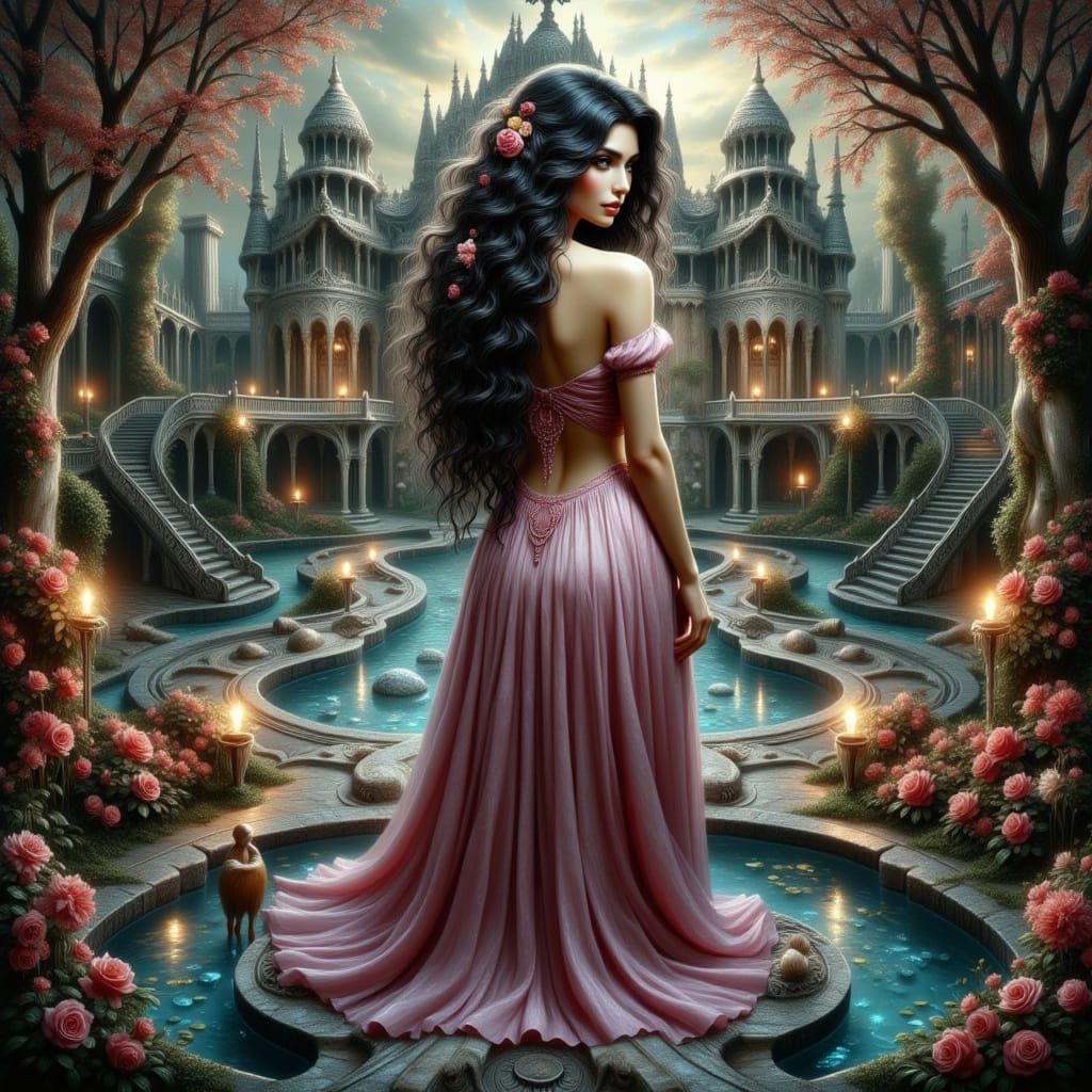 Ethereal Fantasy Noble Lady in Colorful Gaudi Palace