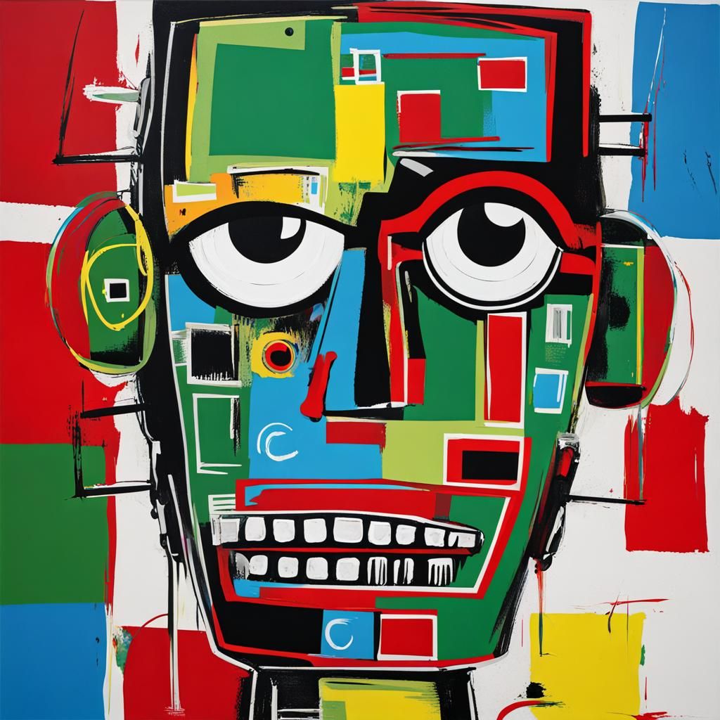 Pop Art Cyborg Robot in Basquiat Style