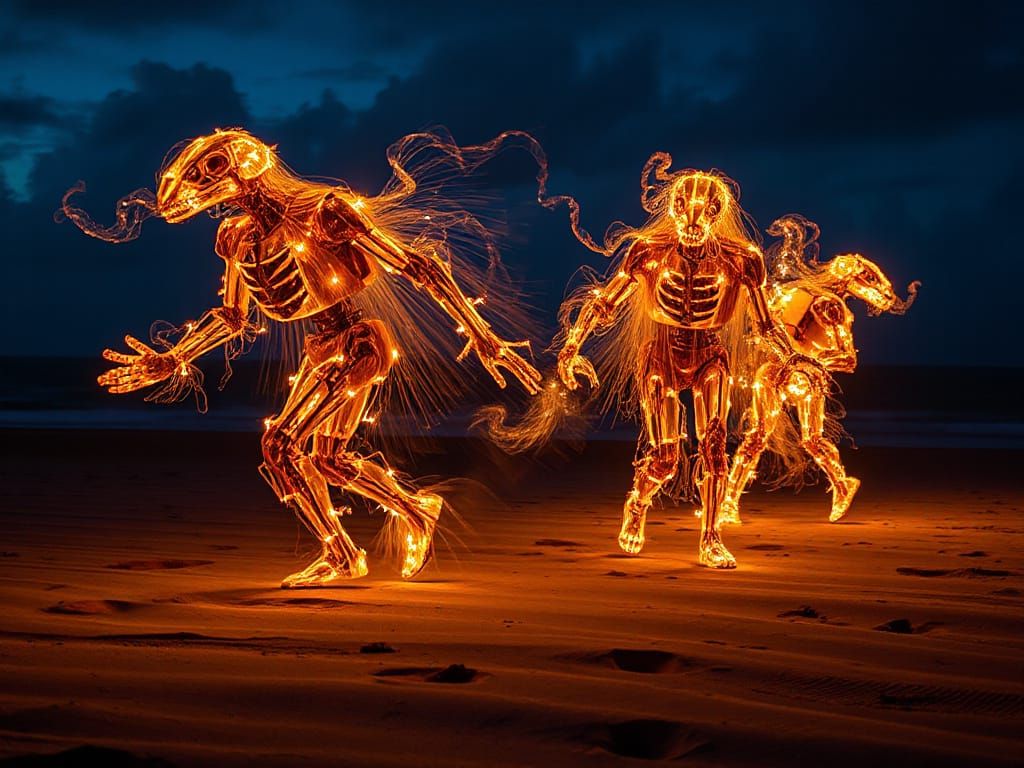 Glowing Curly Whirlingtons on the Beach