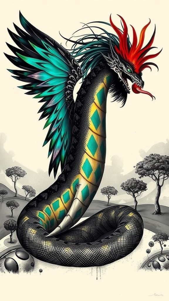 Giant Feathered Serpent The Early Bird Gets The Wyrm Serpent Gods Glycon Baron Samedi Damballah Weddo Voodoo Rainbow Se...