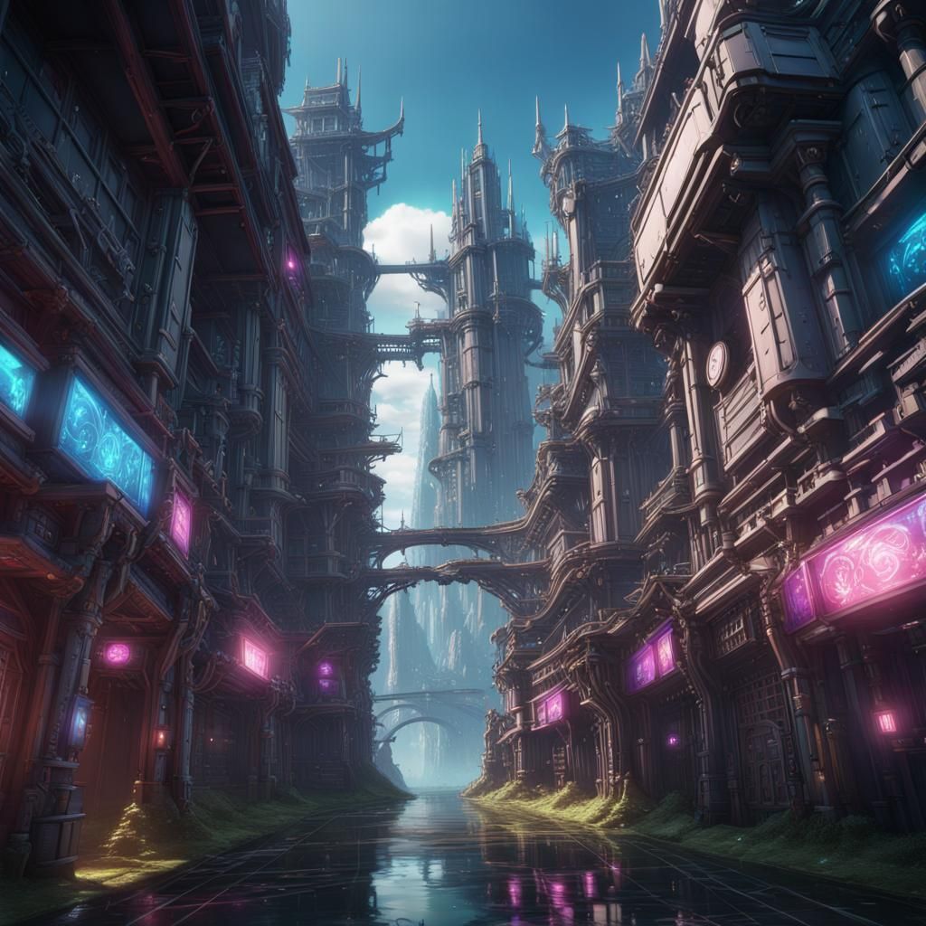 Detailed Cyber Anime Style Matte Painting