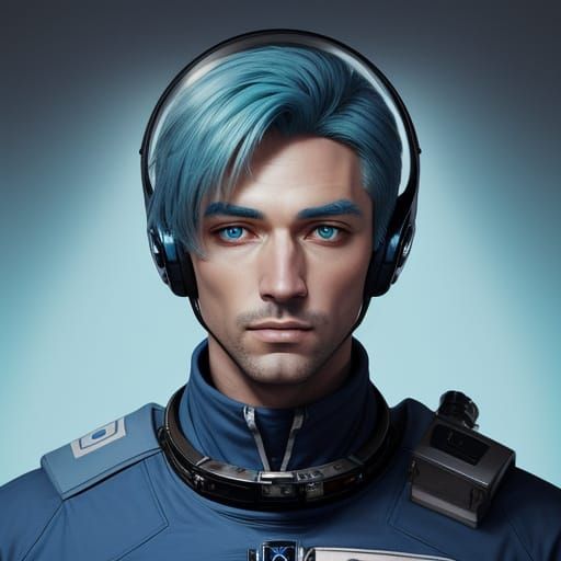 Blue Space Explorer in Monochromatic Blue