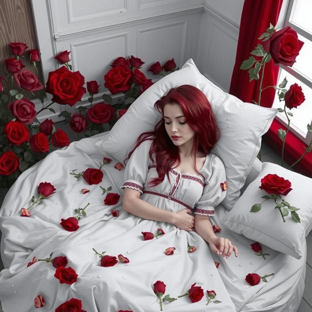 Intertwined Red and White Roses